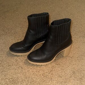 Dolce Vita Black Heeled Boots with Tan Sole